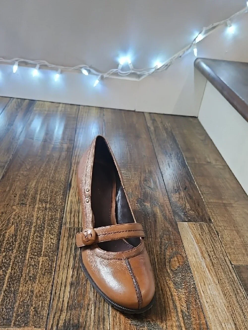 AEROSOLES Brown Leather Mary Jane Block Heel Pumps